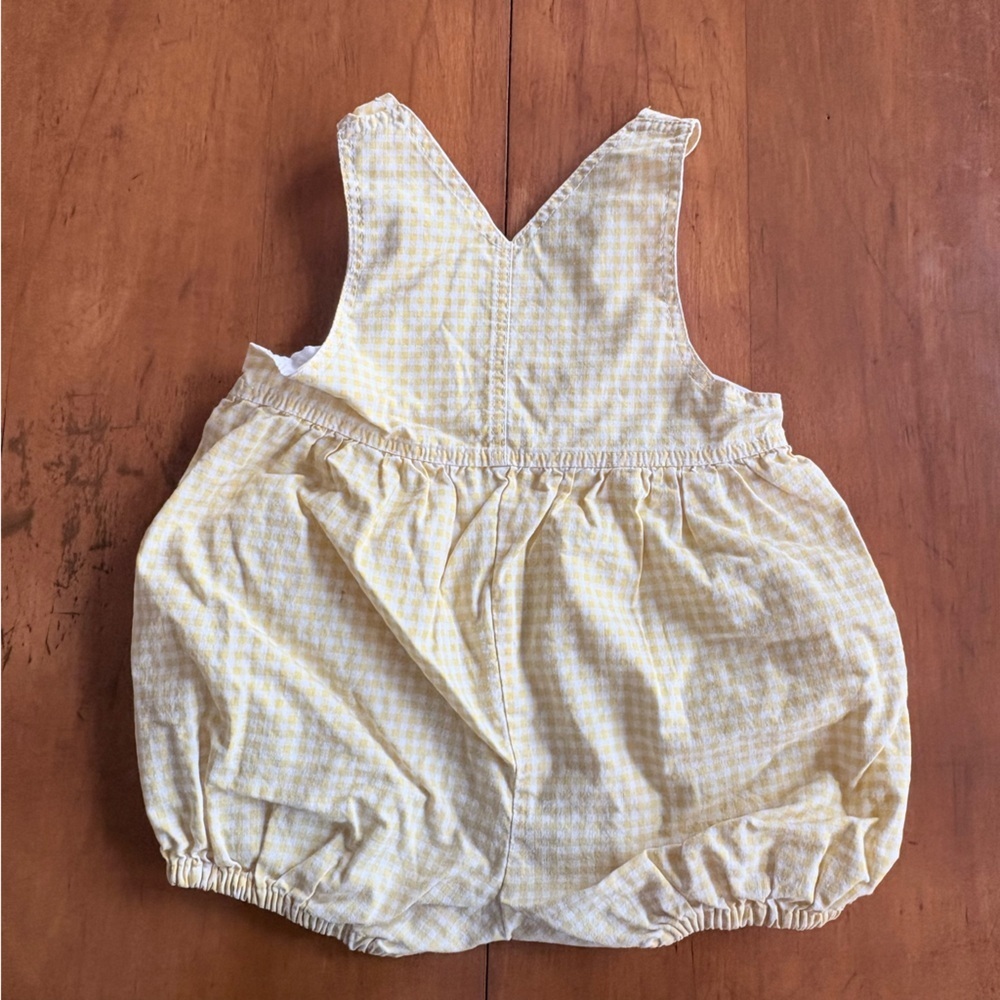 Vintage Kids Baby Girl Yellow Gingham Daisy Bubble Romper Overalls Size 18M - Picture 4 of 5